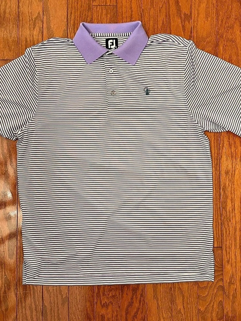 FootJoy Calusa Pines Golf Club Striped Polo Shirt in Purple & White embroidered